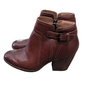 👢 Clarks Unstructured Leather Ankle Boots Brown Buckle Block Heel 9.5